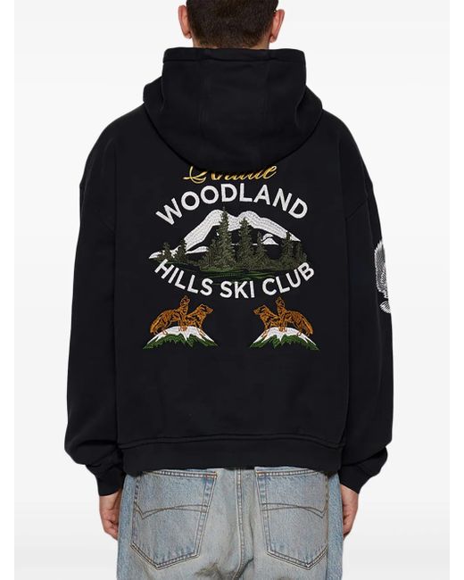 Rhude Black Embroidered Cotton Jersey Hoodie for men