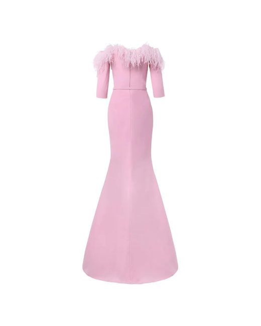 Rami Al Ali Pink Feather-Embellished Mermaid Gown Maxi Dress