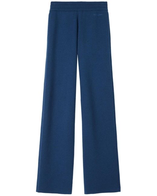 Burberry Blue Embroidered-logo Cashmere Trousers