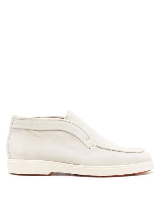 Santoni White Slip-On Suede Ankle Boots