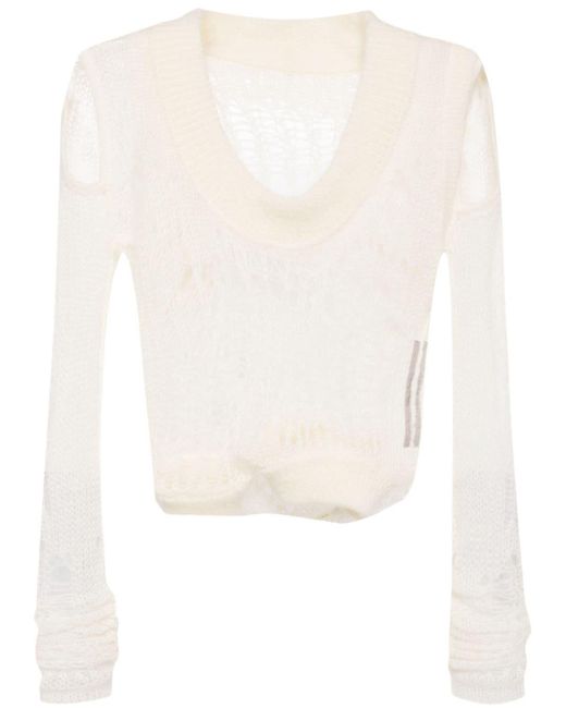 Rick Owens White Cut-out Open-knit Top