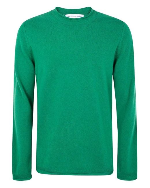 Comme des Garçons Green Wool Knit Sweater With Ribbed Cuffs And Hem for men