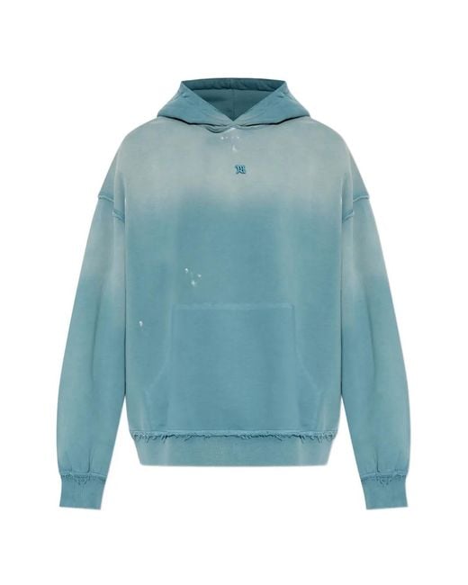 M I S B H V Blue Shadow Logo-Embroidered Distressed Hoodie for men