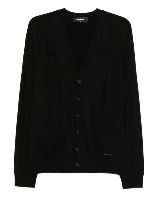 DSquared² Black V-Neck Buttoned Cardigan for men