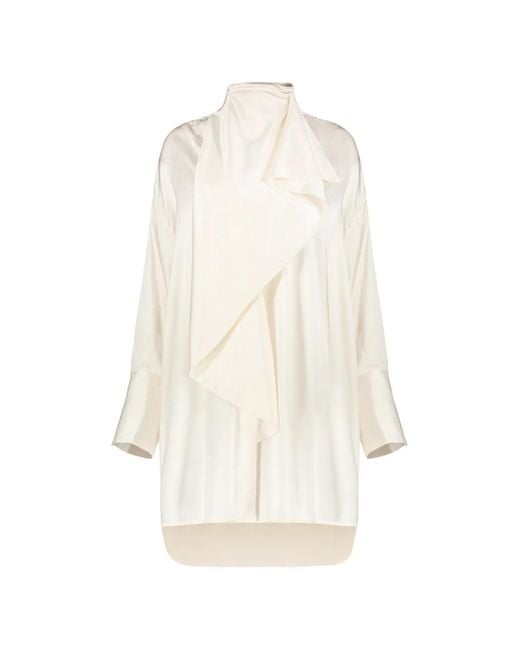 Ellery White Flounced High-Collar Dress
