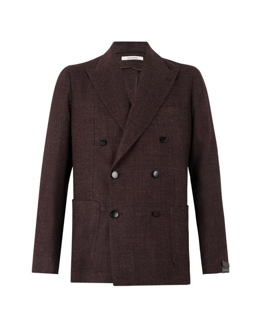 Tagliatore Brown Double-Breasted Peak-Lapel Blazer for men