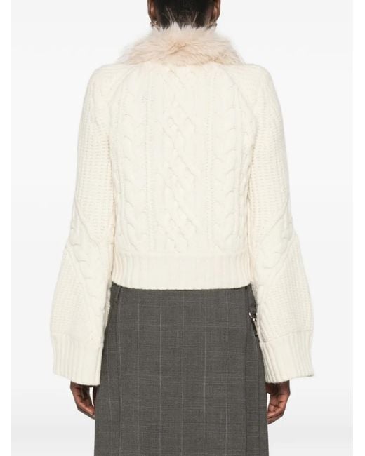 Sacai White Cable-Knit Faux-Fur-Trim Cardigan