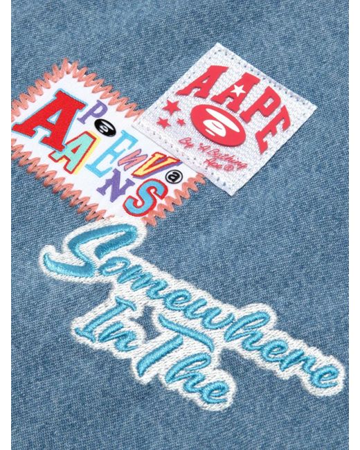 A Bathing Ape Blue Logo-Appliqué Denim Shirt
