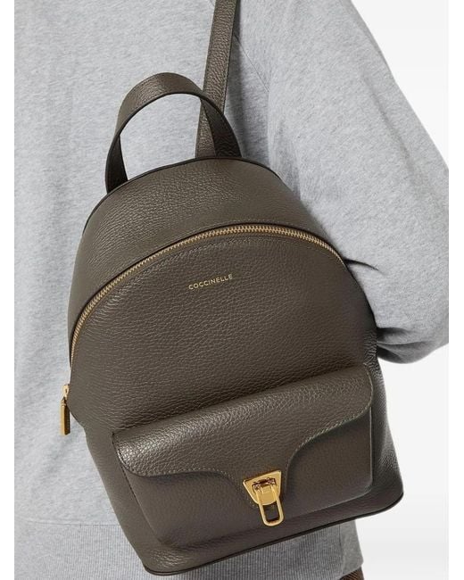 Coccinelle Gray Small Beat Grained-Leather Backpack