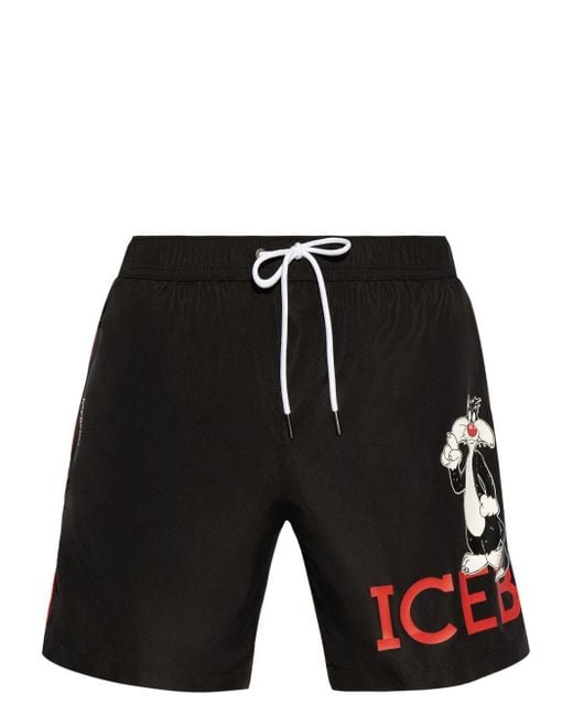 Iceberg Black Sylvester-print Swim Shorts for men