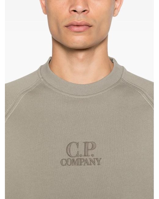 C P Company Gray Sweatshirt With Embroidered Logo for men