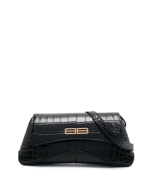 Balenciaga Leather Crocodile Effect Flap Bag in Black Lyst Canada