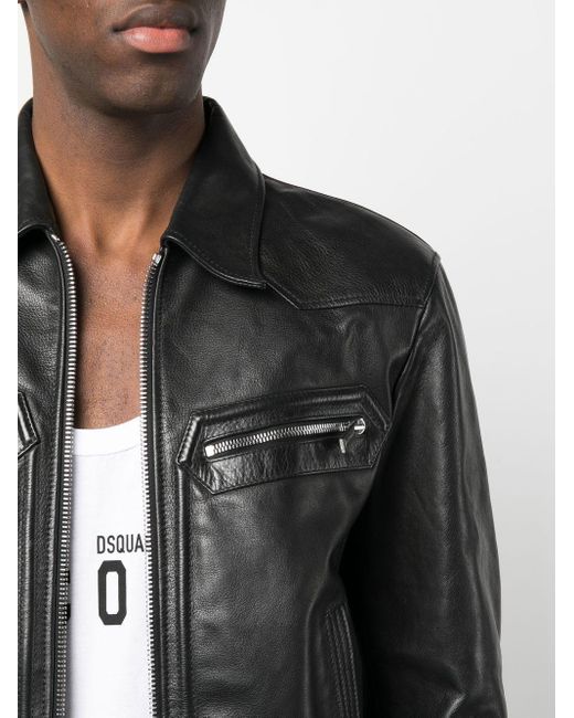 Leather biker jacket DSquared² de hombre de color Black