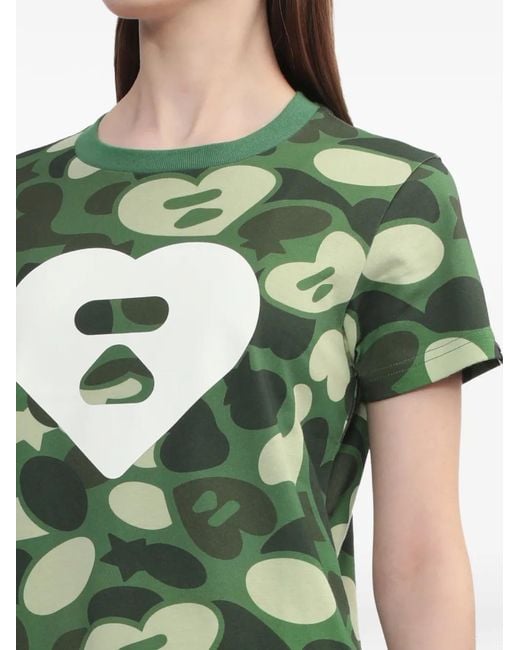 A Bathing Ape Green Camouflage Heart T-Shirt