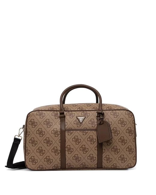 Guess Brown Berta Monogram-Print Logo-Plaque Luggge Bag
