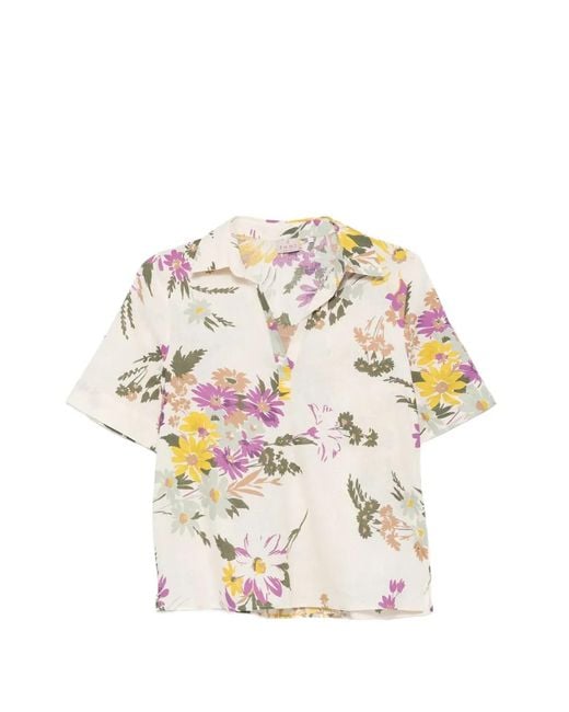 Marella White Feroce Floral-Print Short-Sleeve Shirt