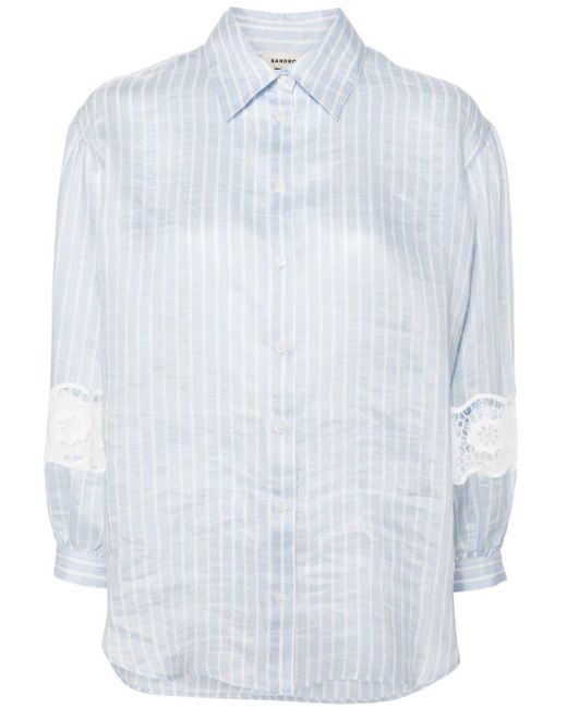 Sandro Blue Pinstriped Linen-blend Shirt