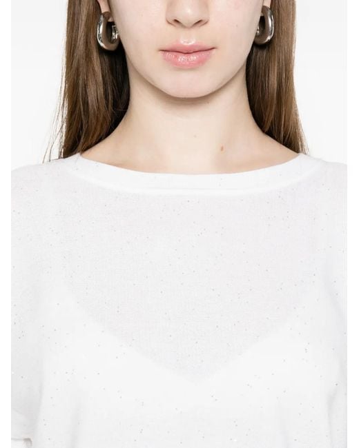 Marella White Embellished Crew-Neck Sweater