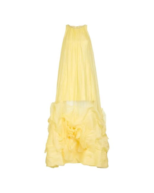 Aje. Yellow Ecliptica Crinkled-Ruffled Maxi Dress