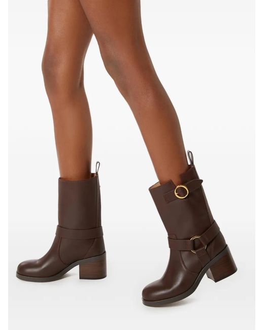 Odissi Brown Harnessed Strap Biker Boots