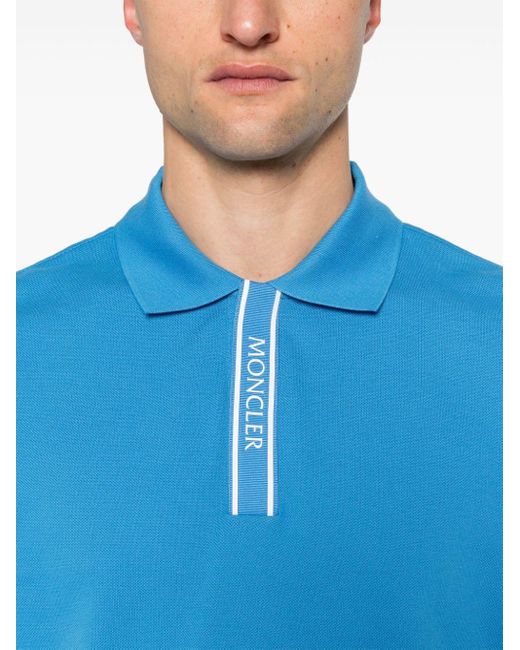 Moncler Blue Logo-Patch Polo Shirt for men