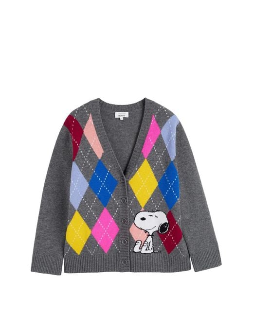 Chinti & Parker Blue Snoopy Argyle Cardigan