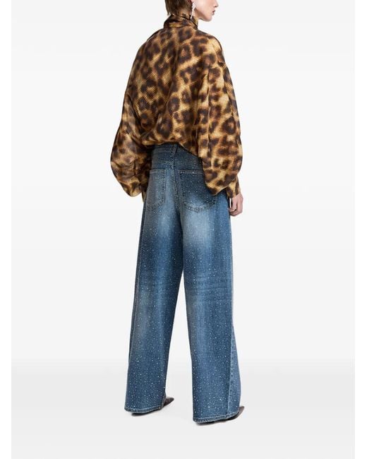 Essentiel Antwerp Blue Rhinestone-Embellished Wide-Leg Jeans