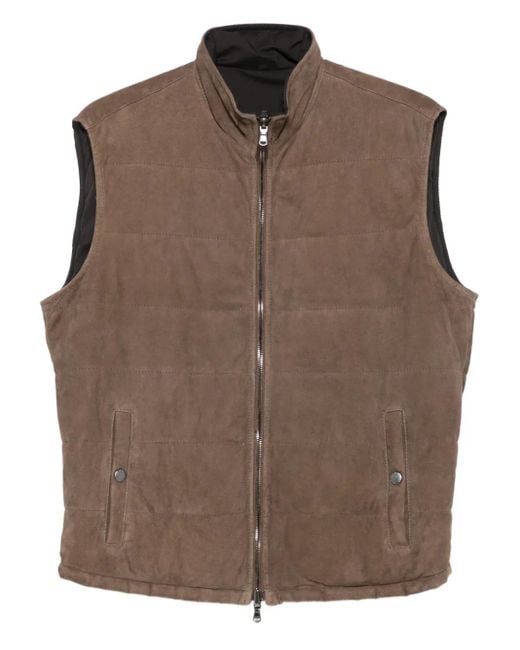 メンズ Barba Napoli スエード キルティング ベスト Brown