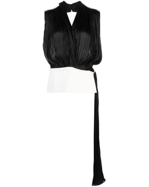 V:PM ATELIER Black Noemi Satin-Finish V-Neck Top