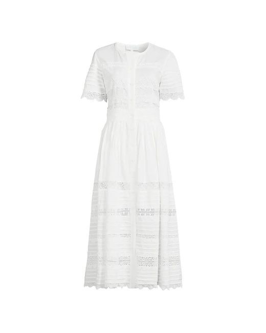 Waimari White Camila Lace-Trim Button-Down Midi Dress