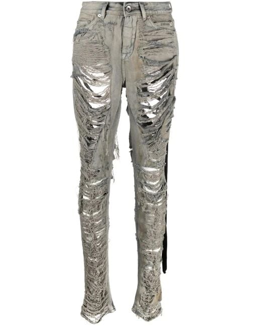 Rick Owens ダメージ スリムジーンズ Gray