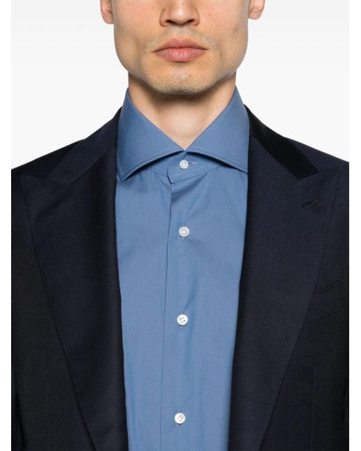 Barba Napoli Blue Poplin Cotton-blend Shirt for men