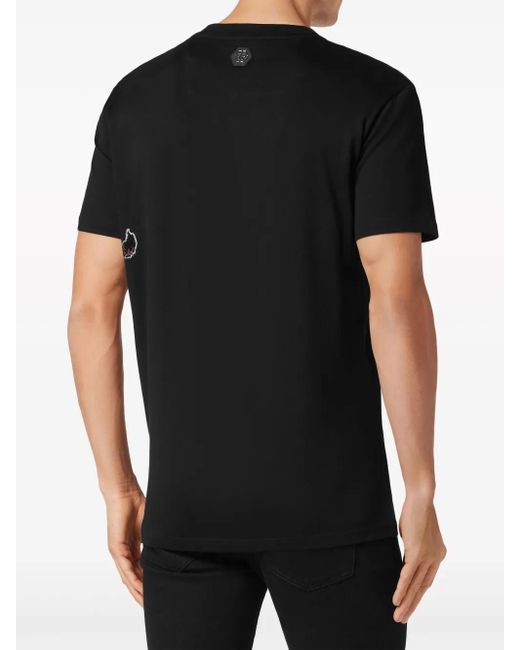 Philipp Plein Black Rhinestone-Embellished Cotton T-Shirt for men
