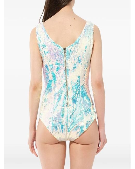 Balmain Blue Bretelles Sequin-Embellished Bodysuit
