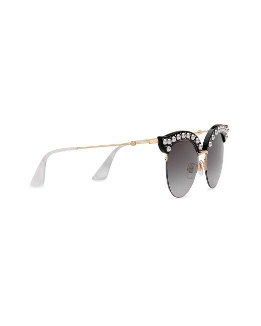 Gucci Black Cat-Eye-Sonnenbrille mit Perlen