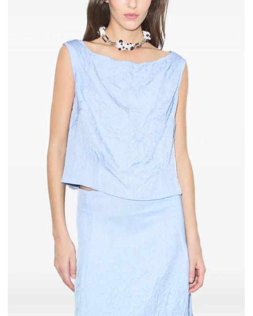Tory Burch Blue Crinkled Viscose Top