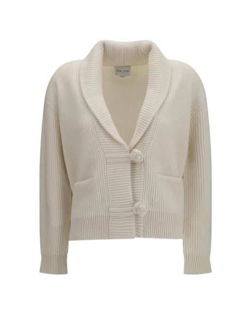 Forte_forte White Ribbed Shawl-Collar Cardigan