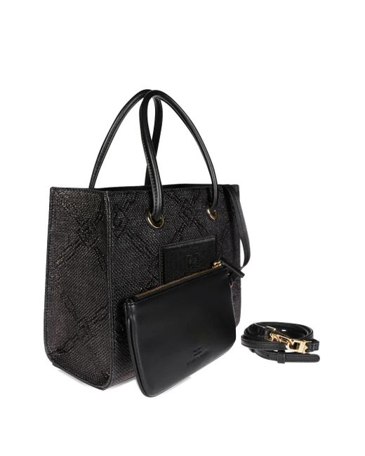 Elisabetta Franchi Black Small Raffia Tote Bag