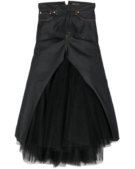 Junya Watanabe Black Tulle-detailing Denim Skirt