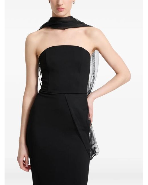 MARCELLA Black Dianne Strapless Mesh-Scarf Midi Dress