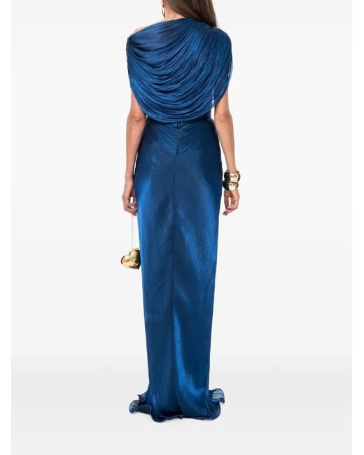 Ana Radu Blue Draped Plissé-Effect Maxi Dress