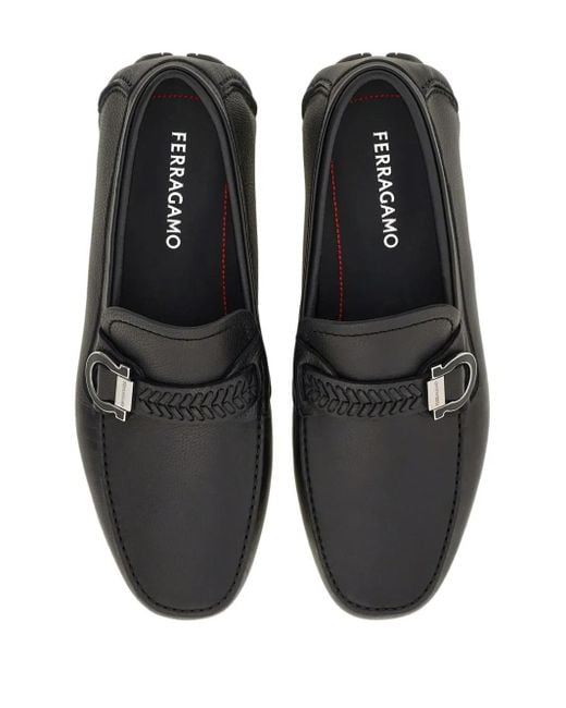 メンズ Ferragamo ガンチーニ レザーローファー Black