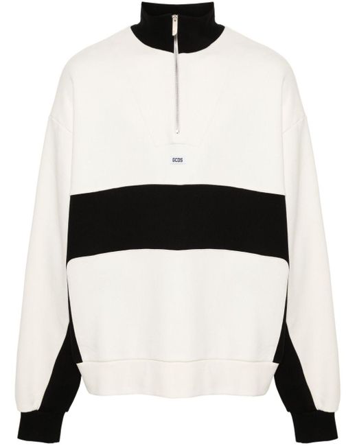Gcds White Logo-appliqué Half-zipped Sweatshirt for men