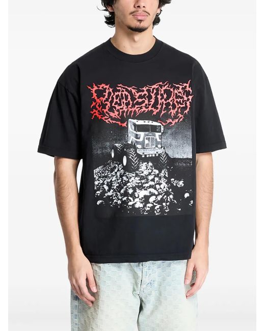 Pleasures Black Graphic-Print T-Shirt for men