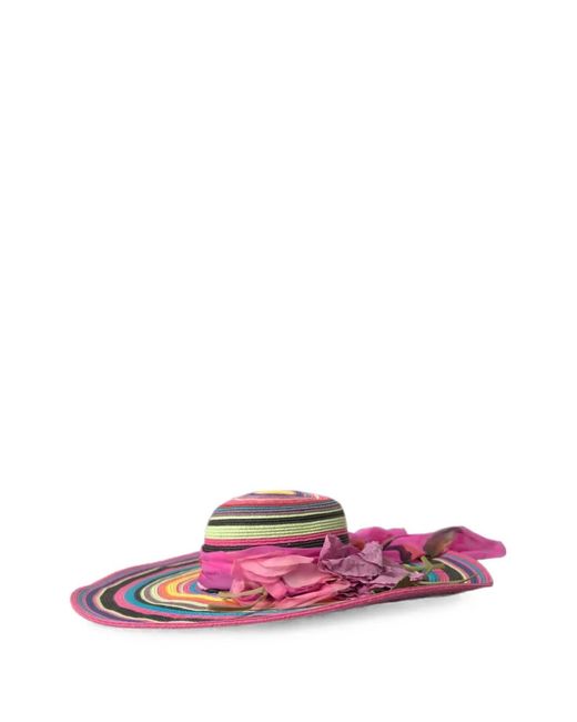 Dolce & Gabbana Pink Floral-Appliqué Striped Sun Hat