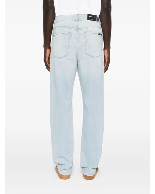 7 For All Mankind Blue Zip-Up Straight Denim Jeans for men