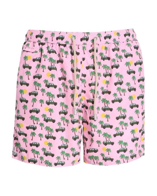 Mc2 Saint Barth Pink Palm Tree-Car-Print Swim Shorts for men