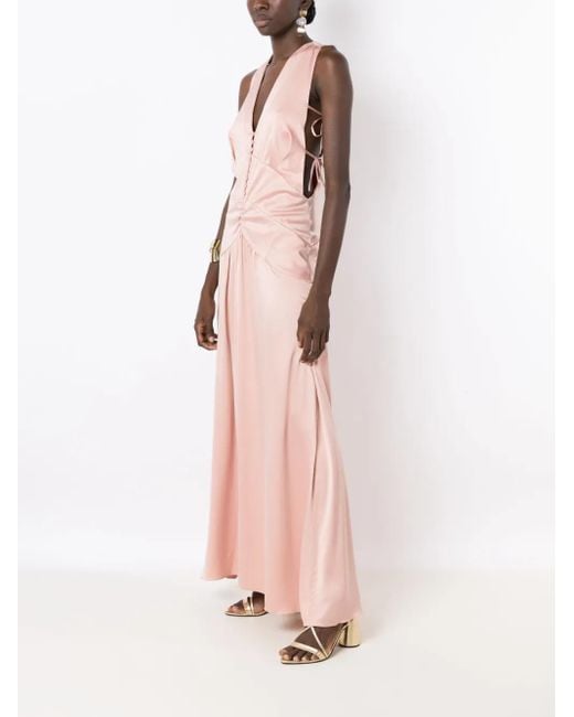Lethicia Bronstein Pink Tered V-Neck Maxi Dress