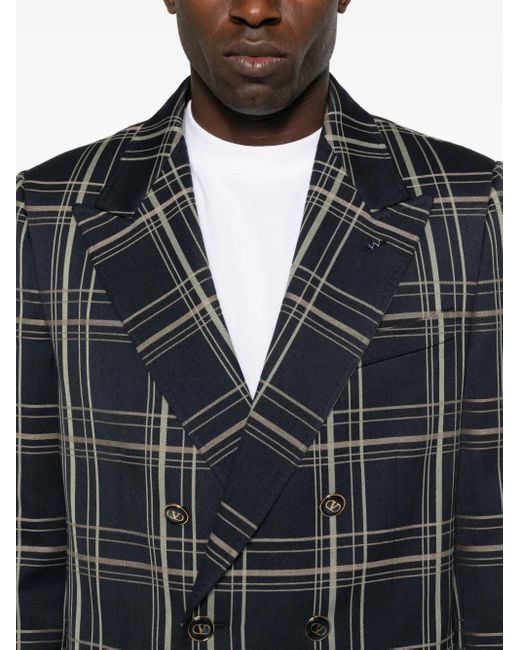 Valentino Garavani Checked double-breasted blazer in Gray für Herren