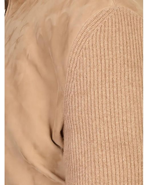 Agnona Natural Suede-Panelled Ribbed-Knit Jacket for men